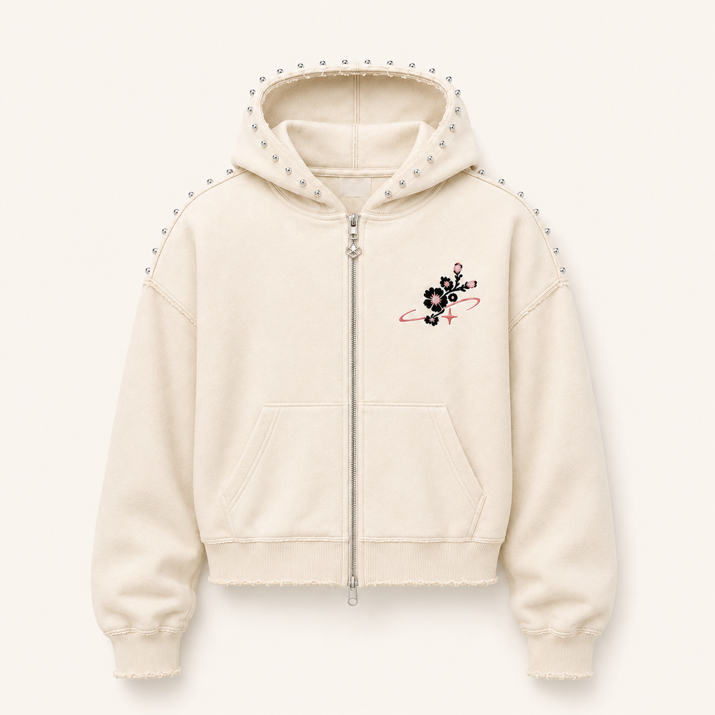 STUDDED BLOSSOM ZIP UP